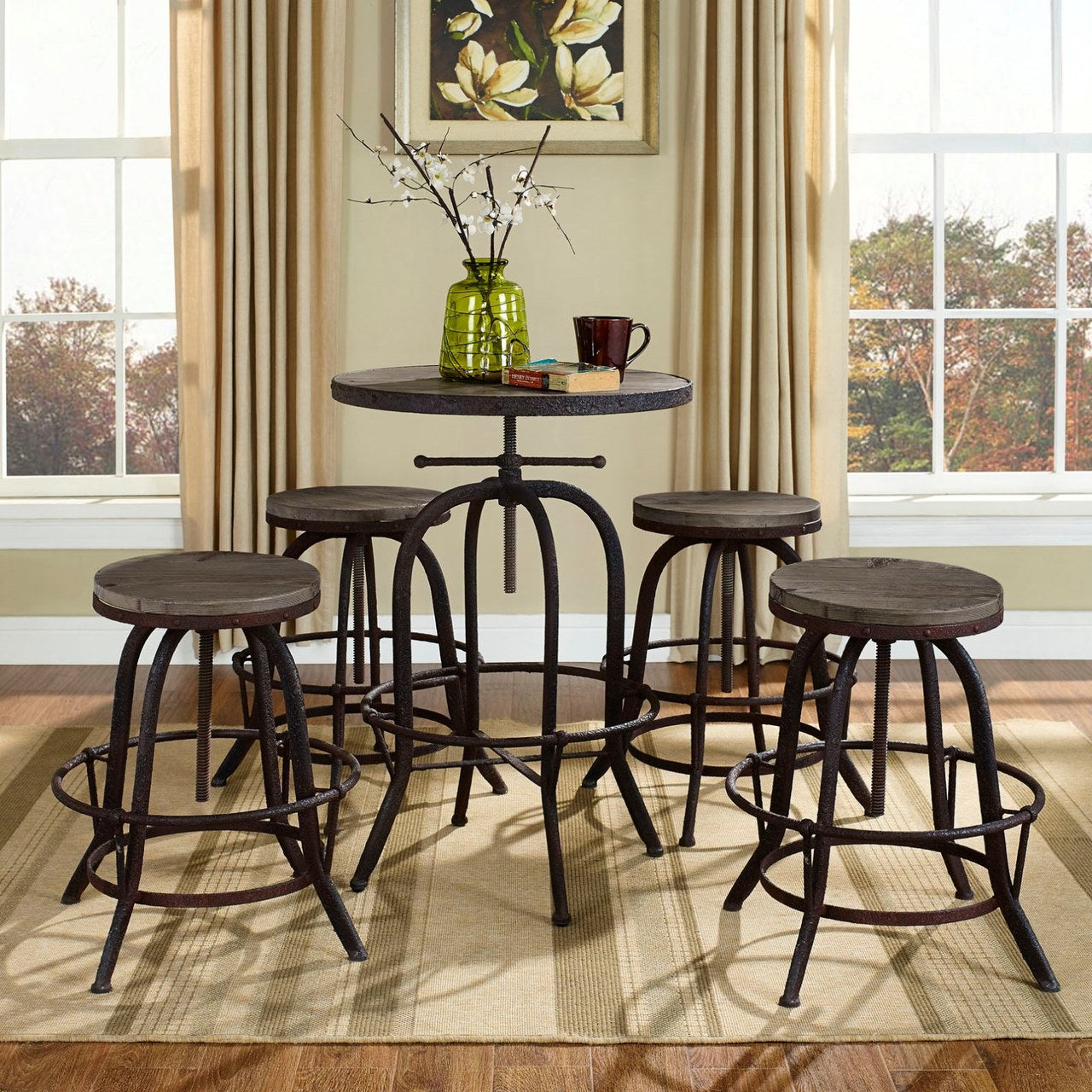 Gather Five PCS Dining Set , Brown, Metal 9639