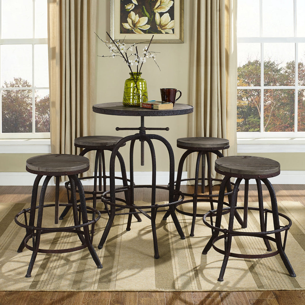 Collect 4 Piece Dining Bar Stool Set, Brown Metal