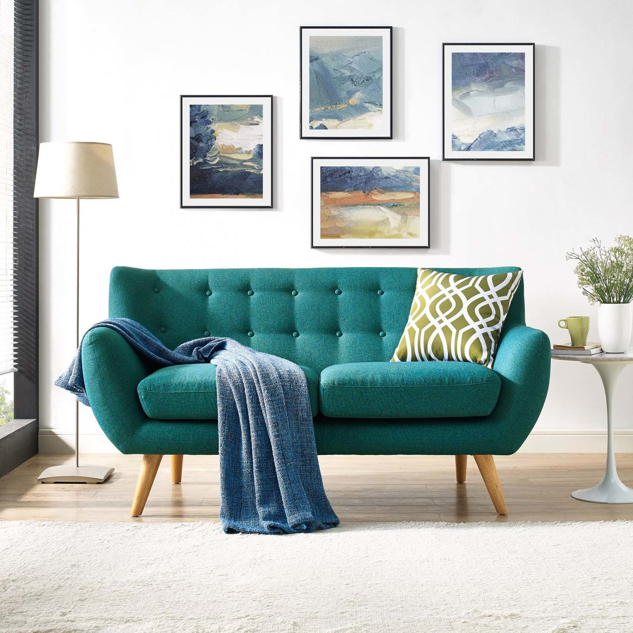 Remark Upholstered Fabric Loveseat, Fabric, Aqua Blue 13287