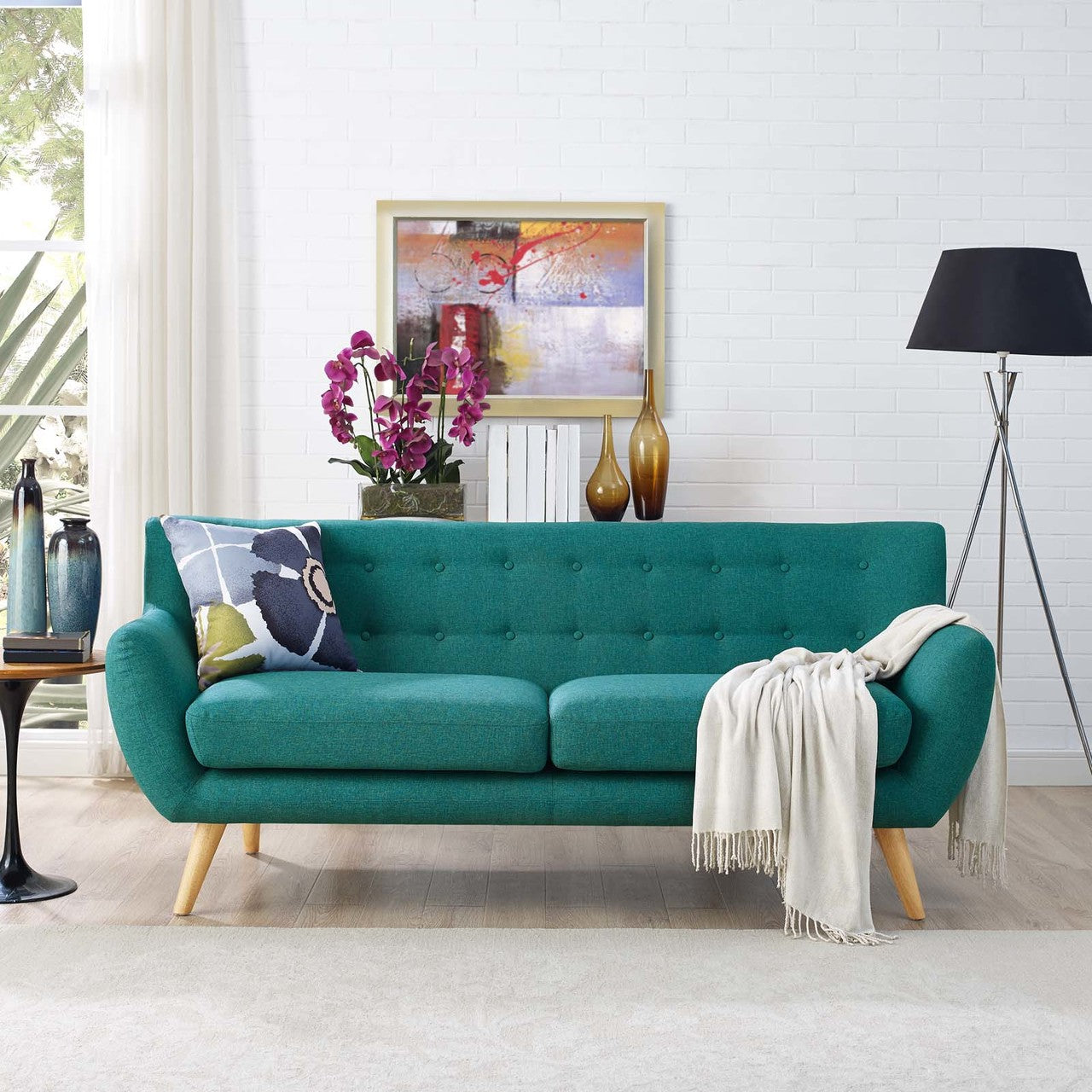 Remark Upholstered Fabric Sofa, Fabric, Aqua Blue 13289