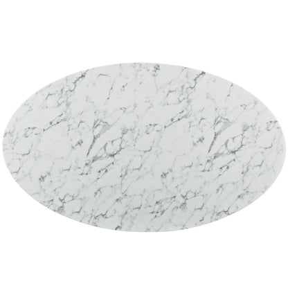 Lippa 78" Artificial Marble Dining Table, White Steel