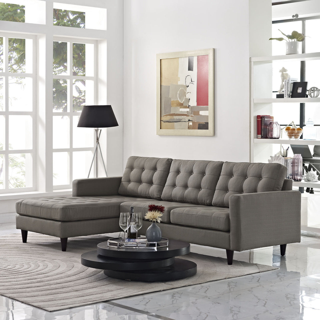 Empress Left-Arm Sectional Sofa, Grey Fabric