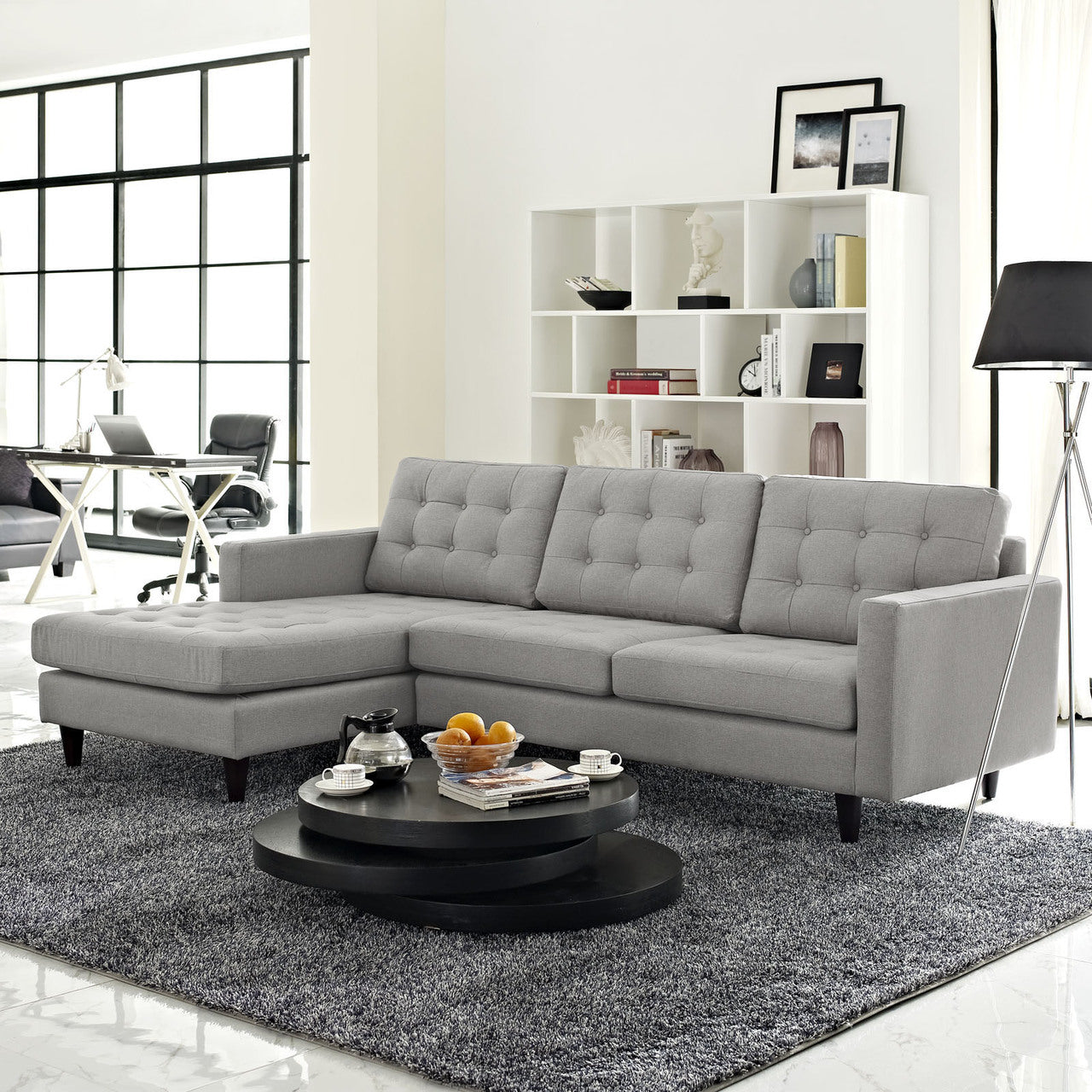 Empress Left-Arm Sectional Sofa, Light Grey Fabric