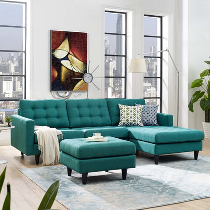 Empress Left-Facing Upholstered Fabric Sectional Sofa, Fabric, Aqua Blue 13291