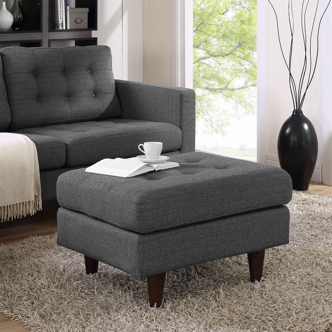 Empress Upholstered Ottoman, Grey Fabric