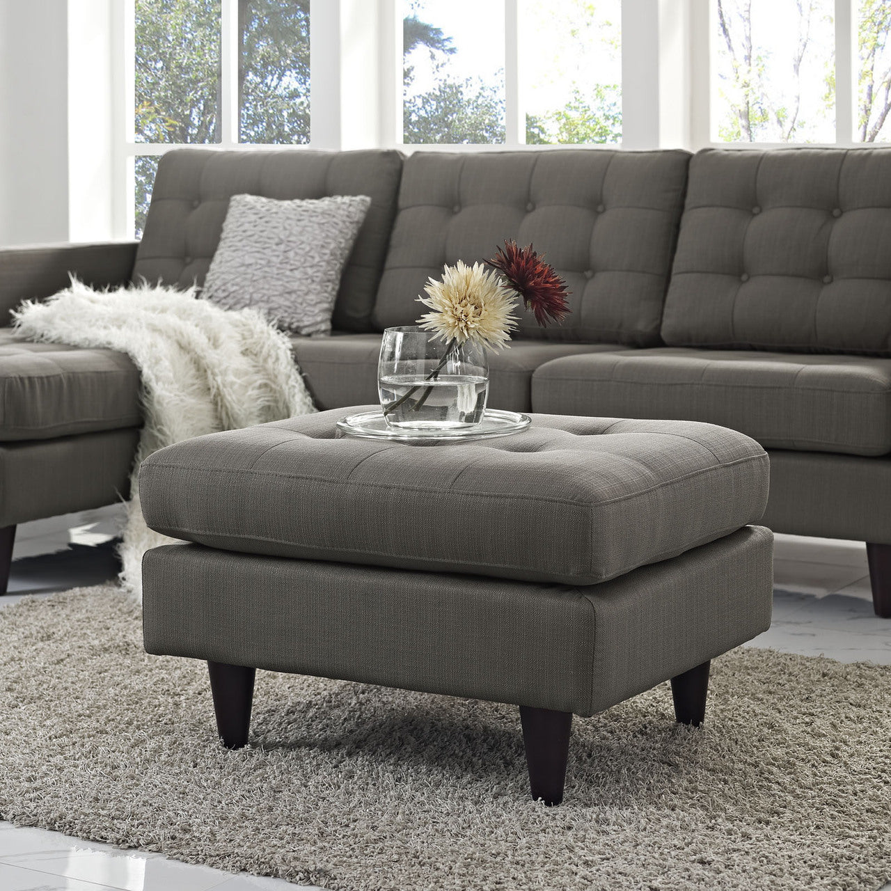 Empress Upholstered Ottoman, Granite Grey Fabric
