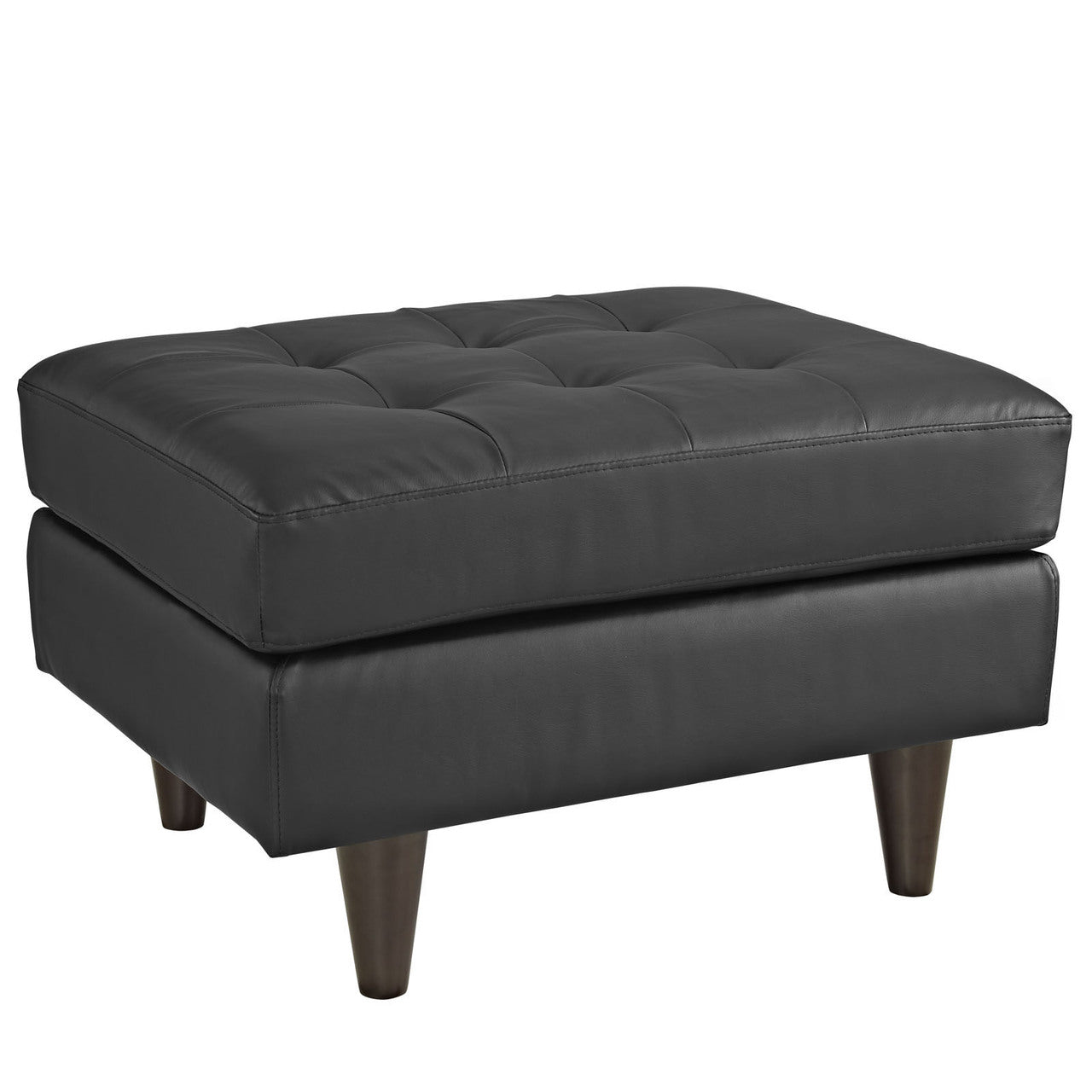 Empress Leather Ottoman, Black Leather