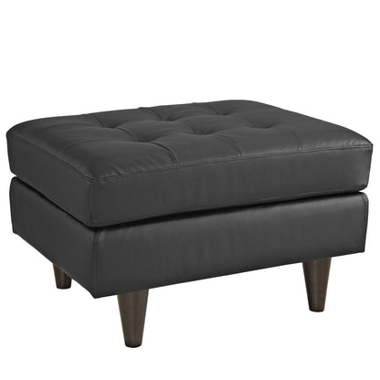 Empress Leather Ottoman, Black Leather