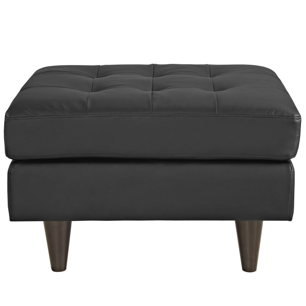 Empress Leather Ottoman, Black Leather