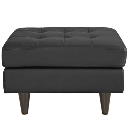 Empress Leather Ottoman, Black Leather