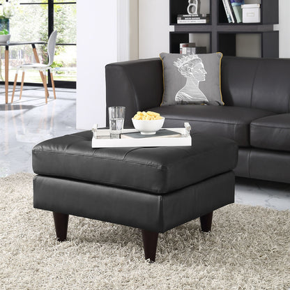 Empress Leather Ottoman, Black Leather
