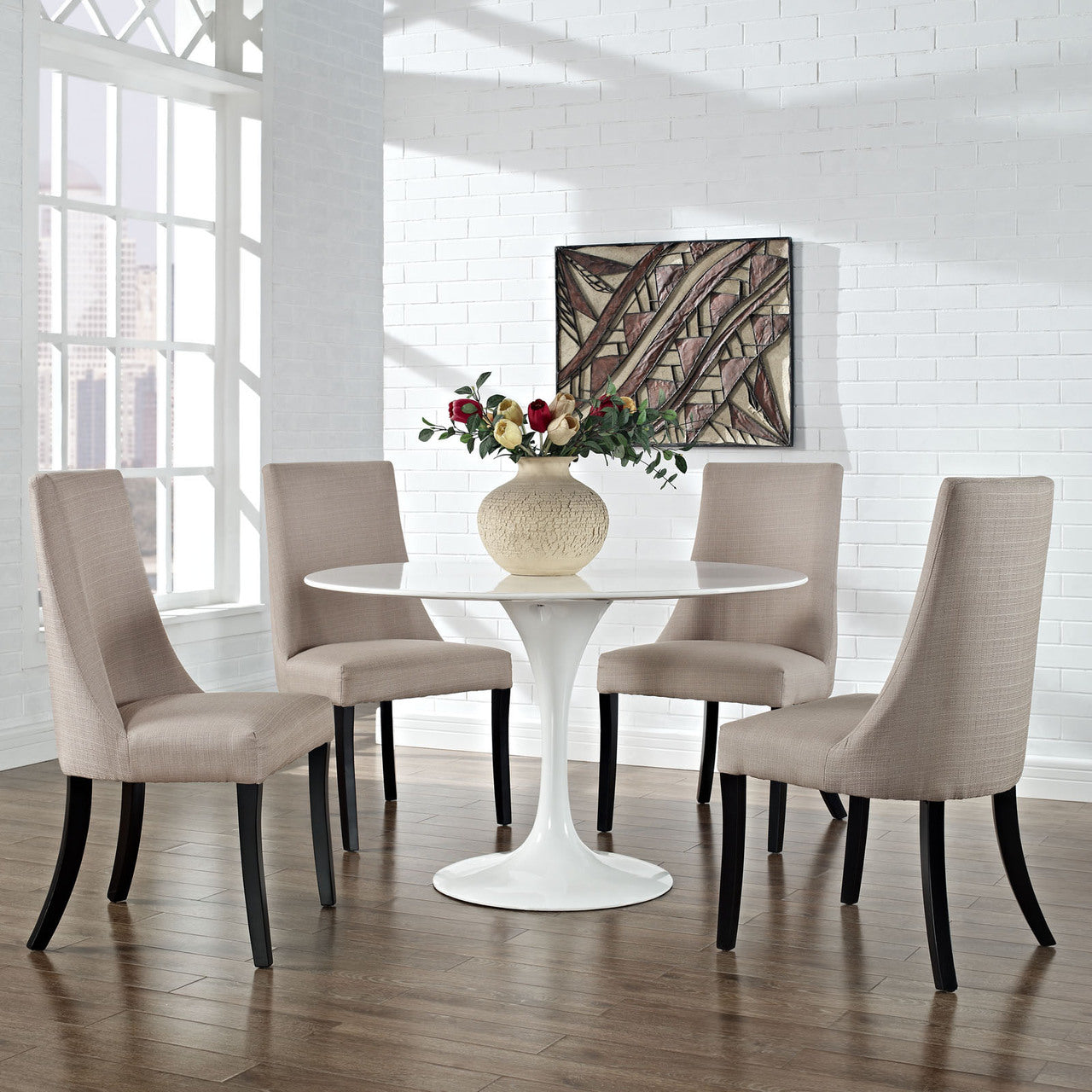 Reverie Dining Side Chair Set of 4, Beige Fabric