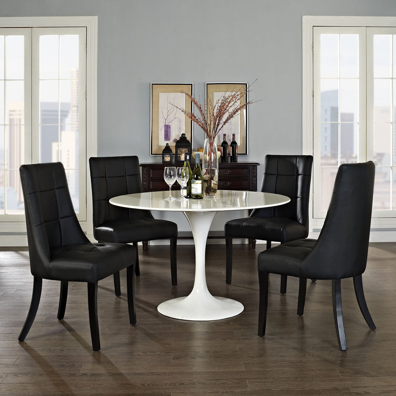 Noblesse Vinyl Dining Chair Set of 4, Black Fabric