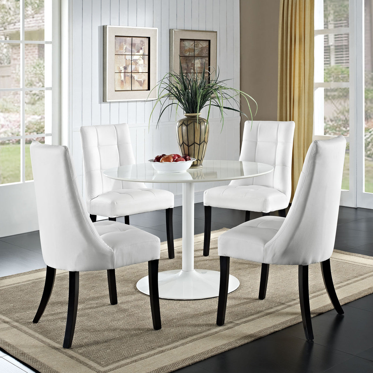 Noblesse Vinyl Dining Chair Set of 4, White Fabric