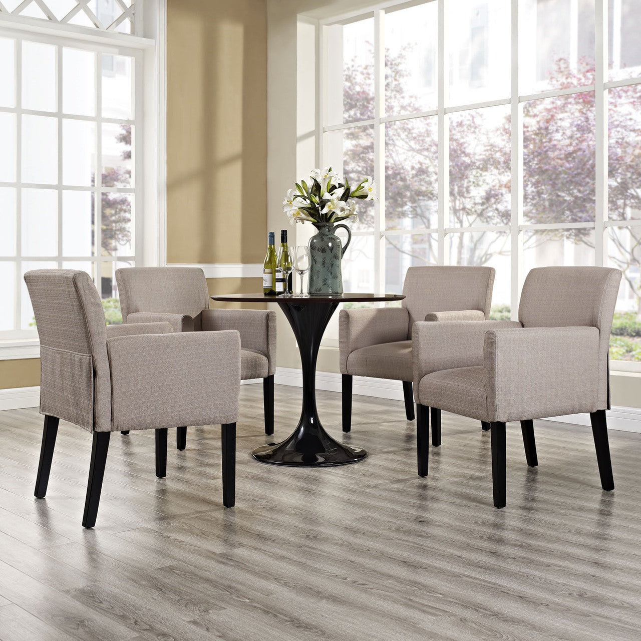 Chloe Armchair Set of 4, Beige Fabric