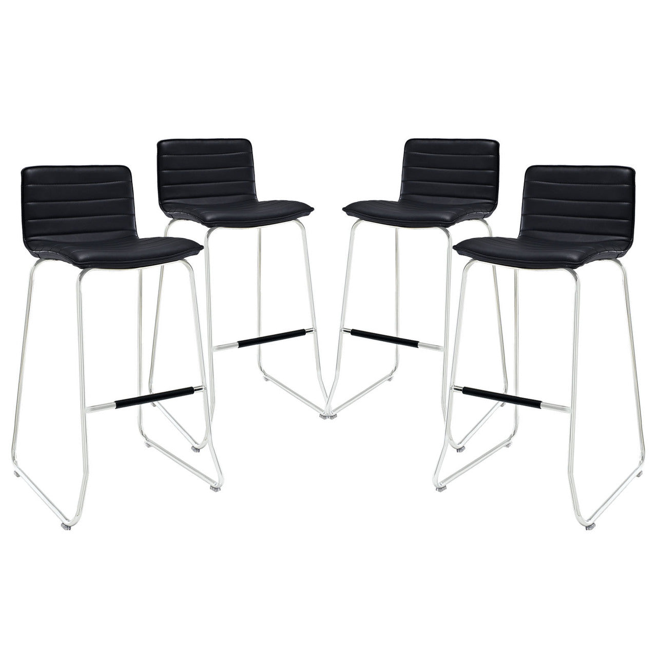 Dive Bar Stool Set of 4, Black Faux Leather