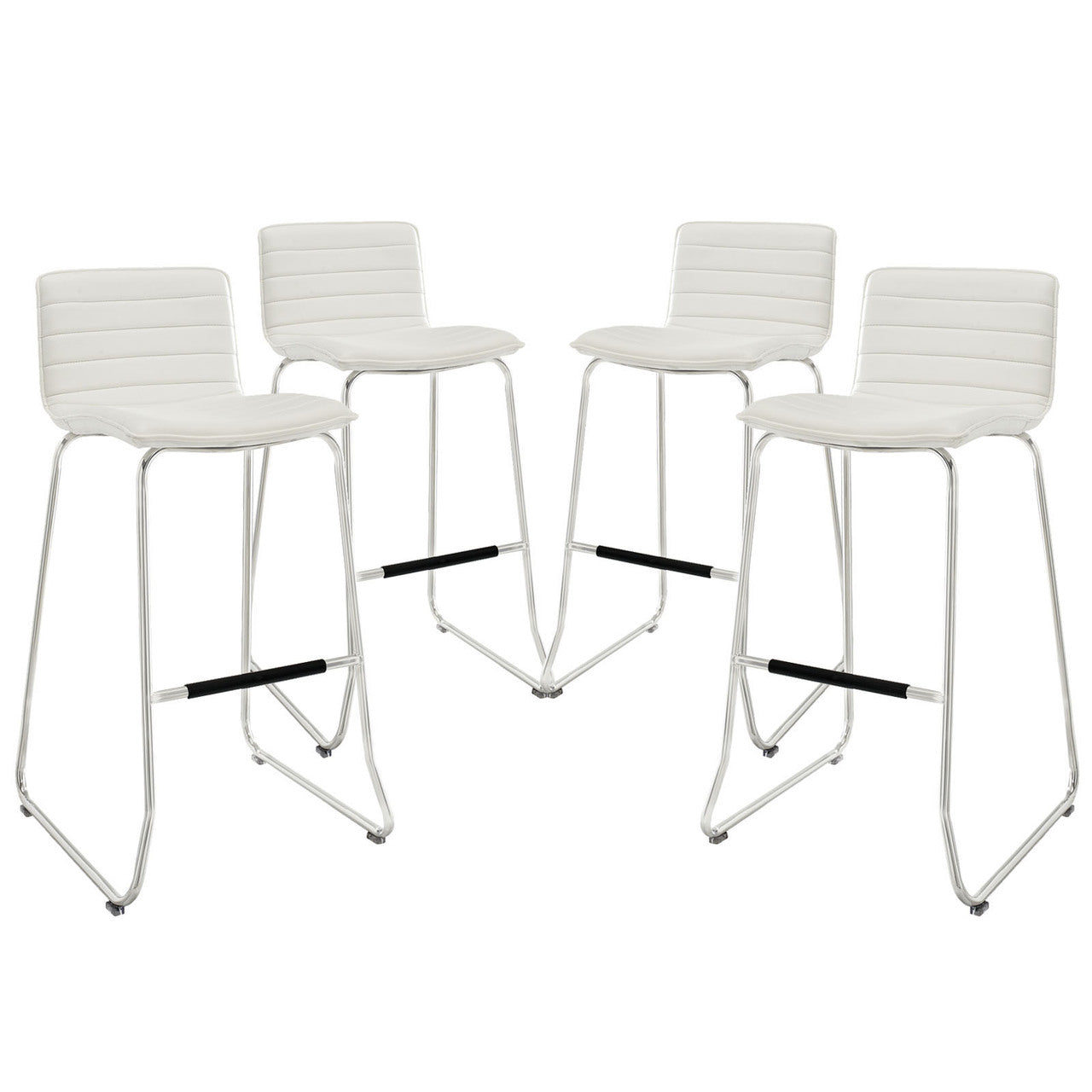 Dive Bar Stool Set of 4, White Faux Leather