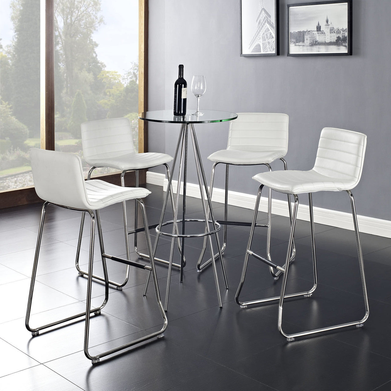 Dive Bar Stool Set of 4, White Faux Leather
