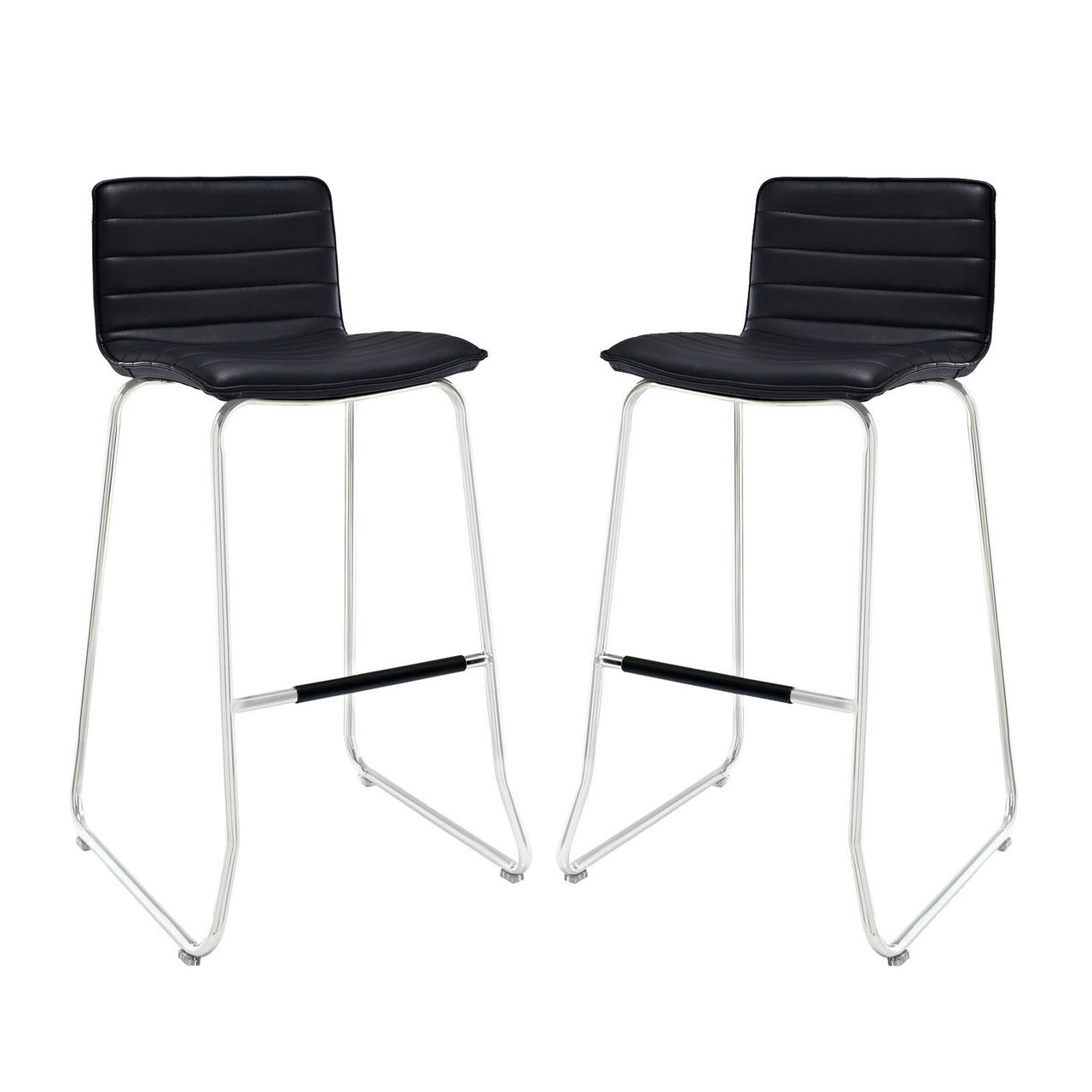 Dive Bar Stool Set of 2, Black Faux Leather