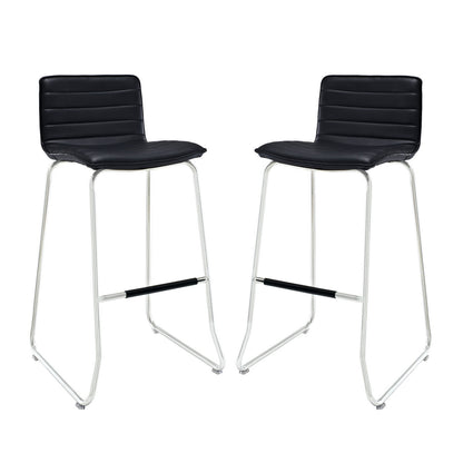 Dive Bar Stool Set of 2, Black Faux Leather
