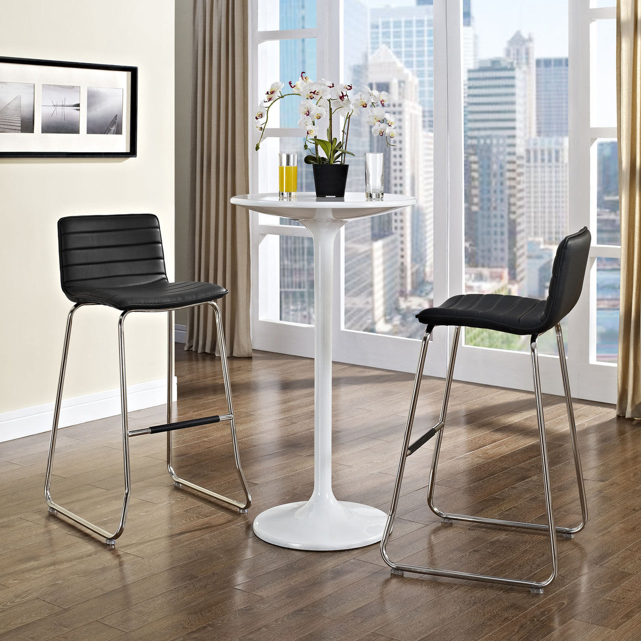 Dive Bar Stool Set of 2, Black Faux Leather
