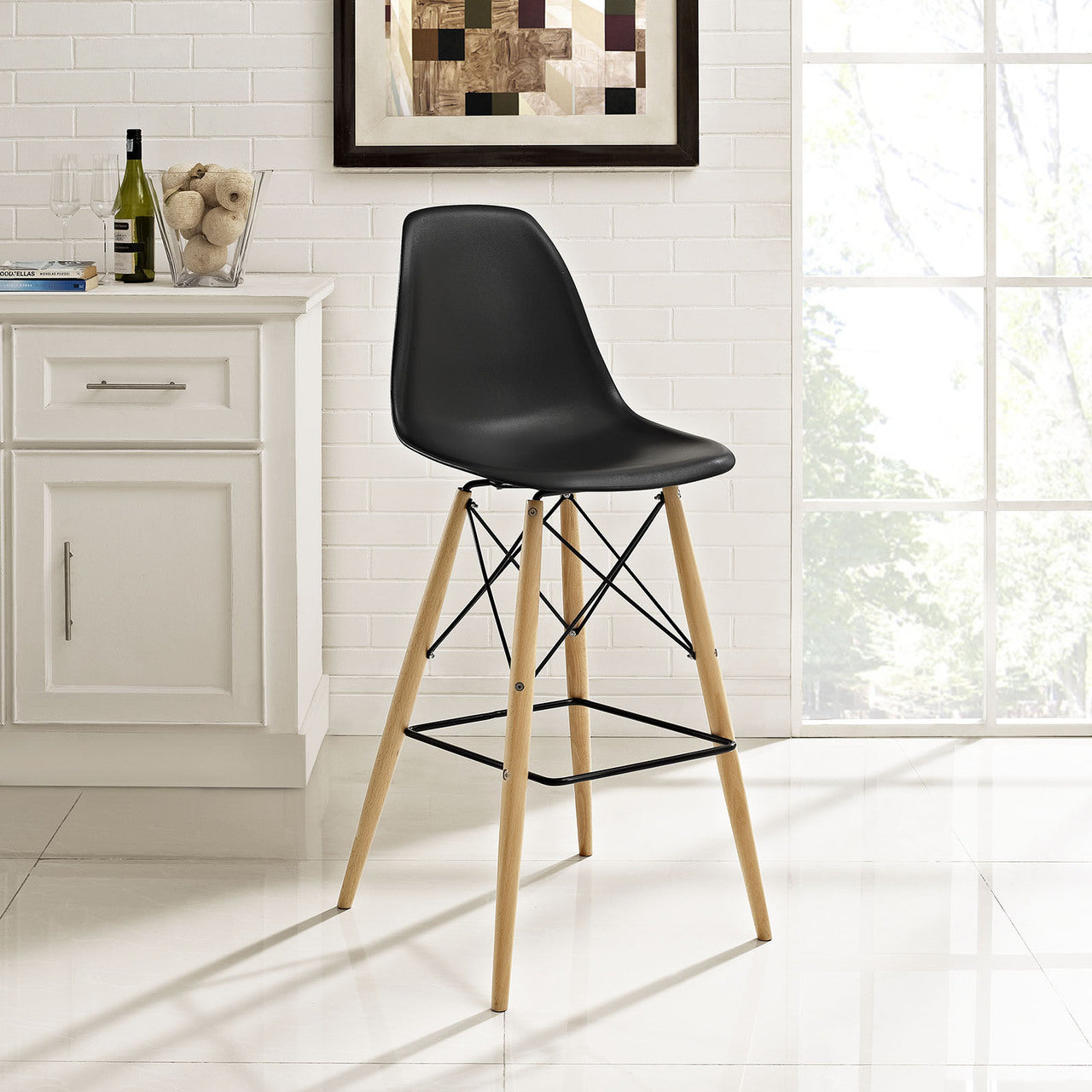 Pyramid Bar Stool , Black, Plastic, Steel