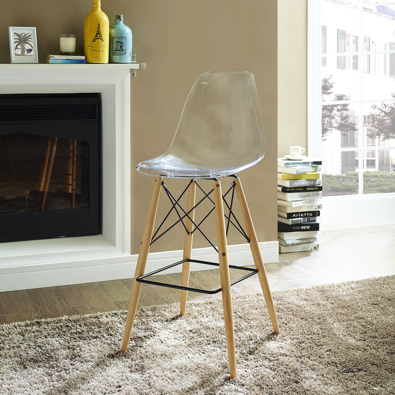 Pyramid Bar Stool , Clear, Plastic, Steel