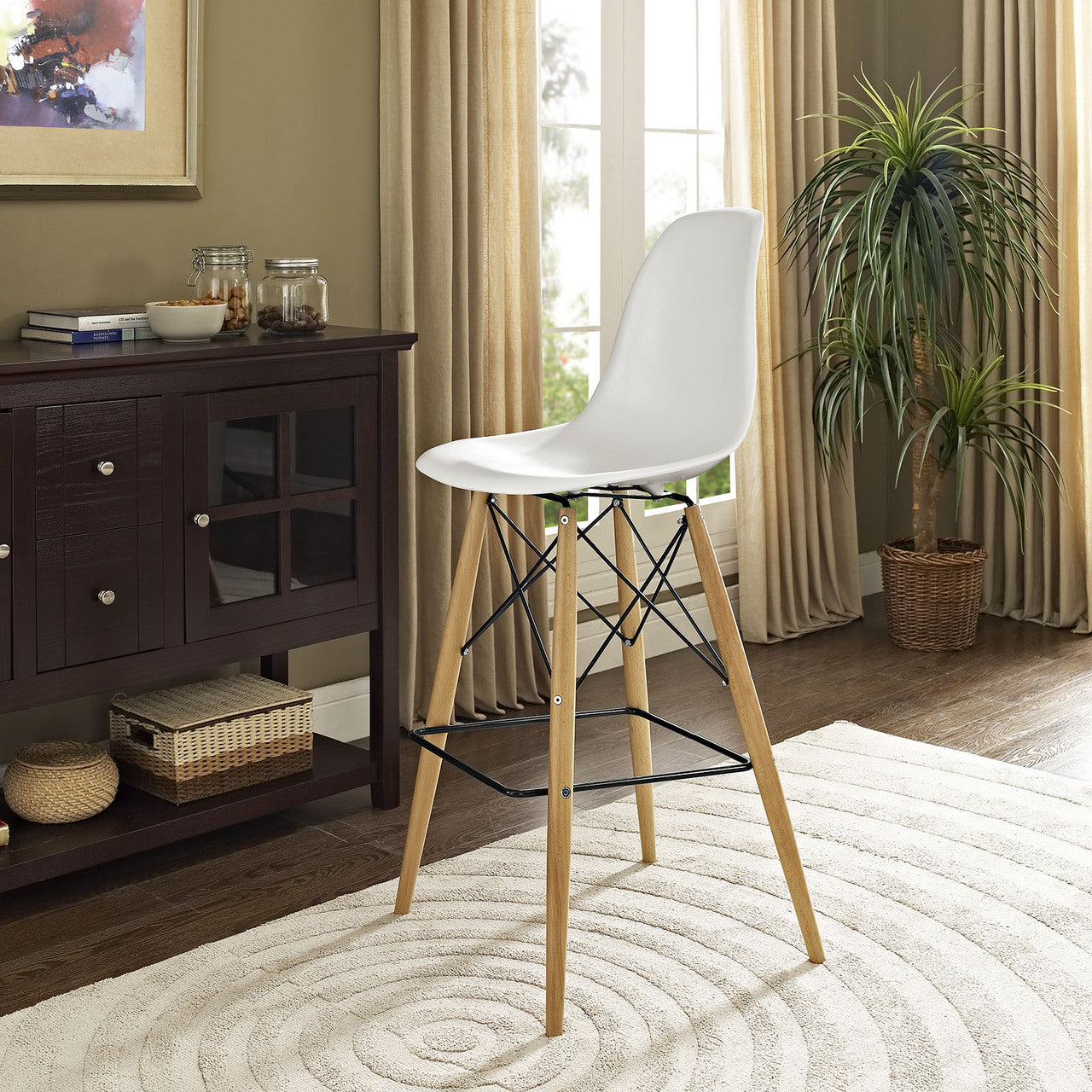 Pyramid Bar Stool , White, Plastic, Steel
