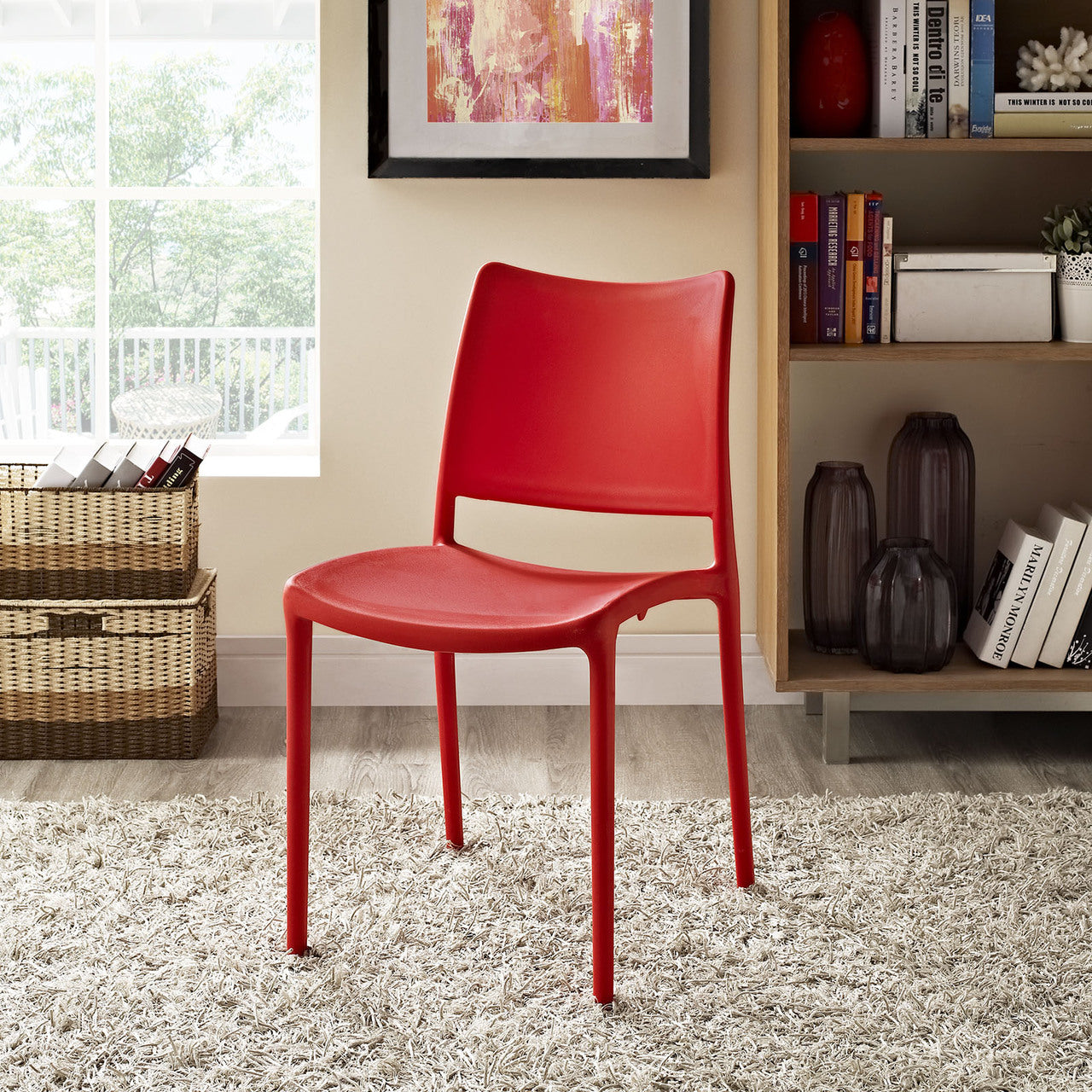 Hipster Dining Side Chair (Indoor and Outdoor), Red, Plastic
