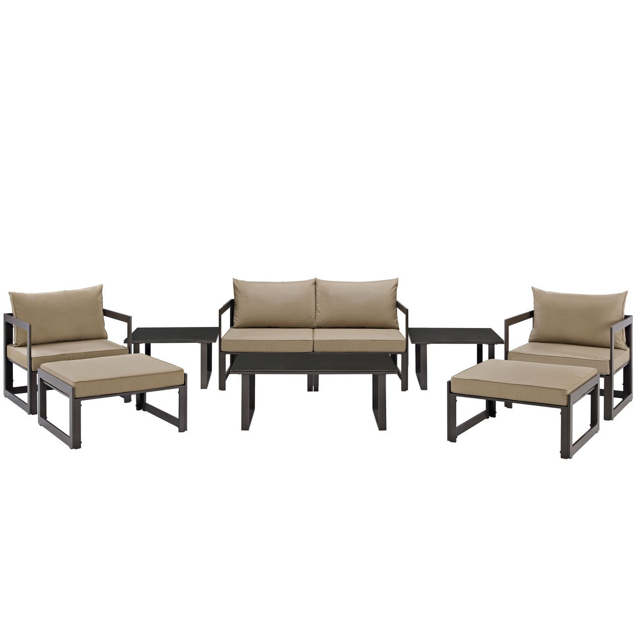 Fortuna 9 Pcs Outdoor Patio Sectional Sofa Set, Brown Fabric Steel