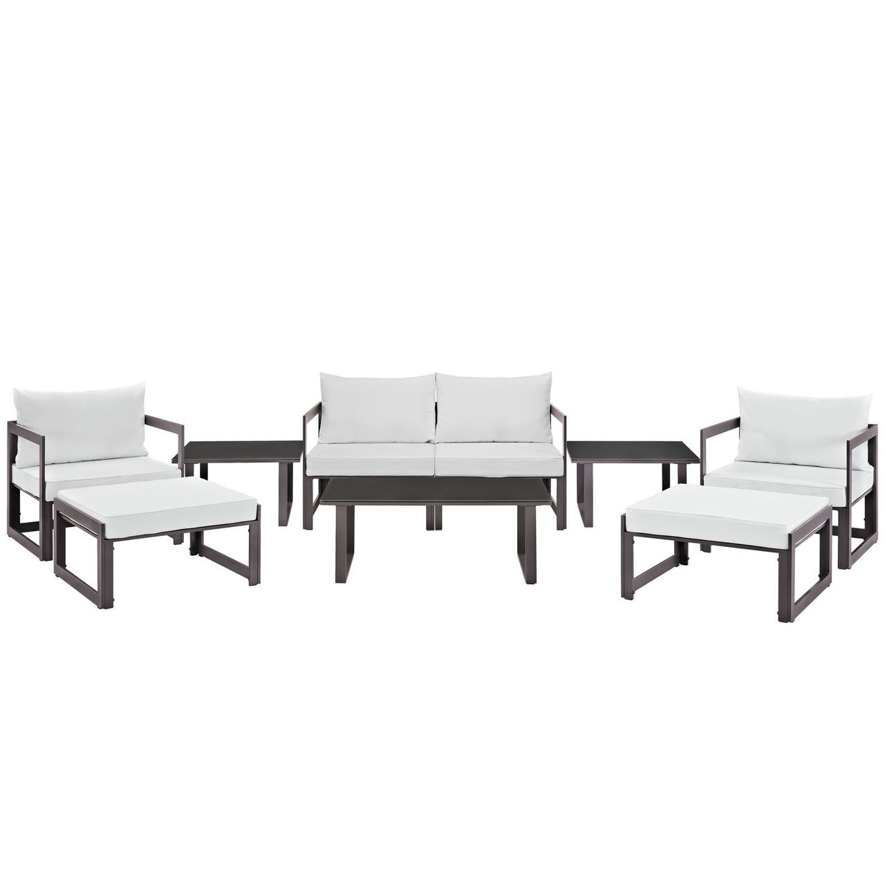 Fortuna 9 Pcs Outdoor Patio Sectional Sofa Set, Brown White Fabric Steel