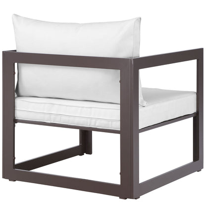 Fortuna 9 Pcs Outdoor Patio Sectional Sofa Set, Brown White Fabric Steel