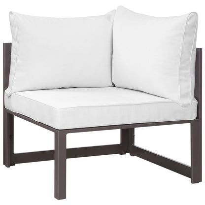 Fortuna 9 Pcs Outdoor Patio Sectional Sofa Set, Brown White Fabric Steel