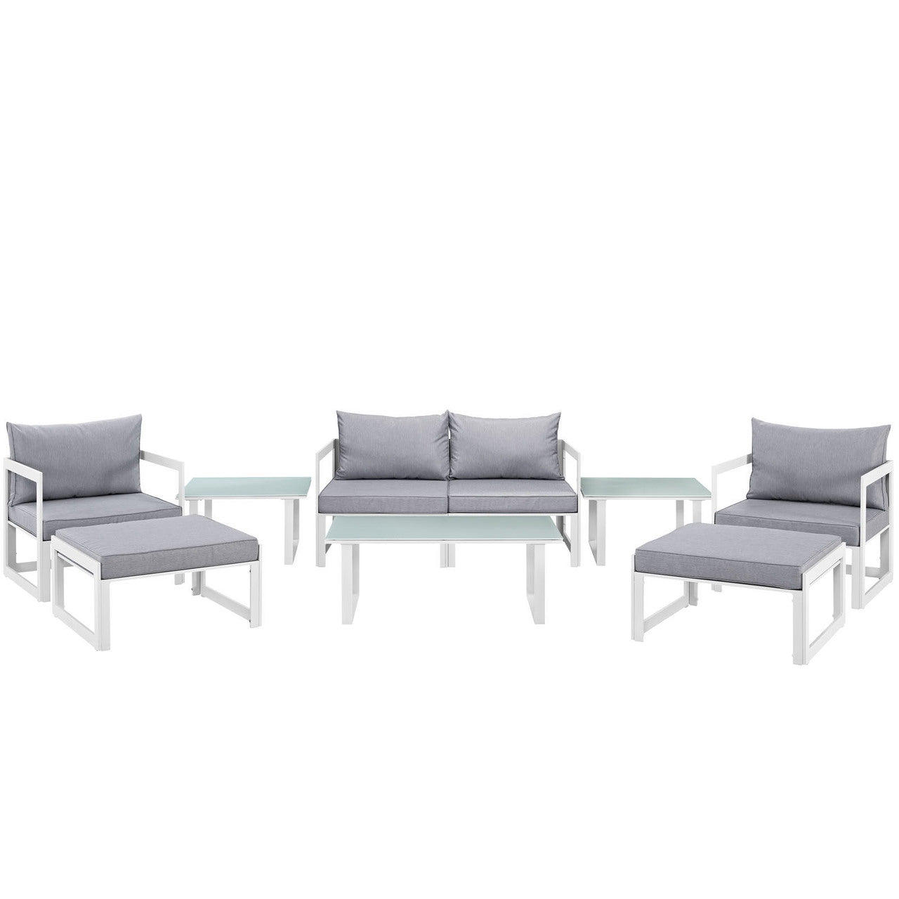 Fortuna 9 Pcs Outdoor Patio Sectional Sofa Set, White Grey Fabric Steel