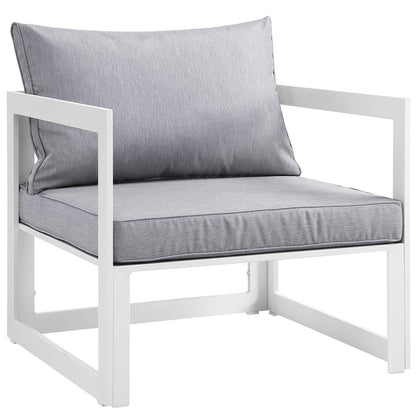 Fortuna 9 Pcs Outdoor Patio Sectional Sofa Set, White Grey Fabric Steel