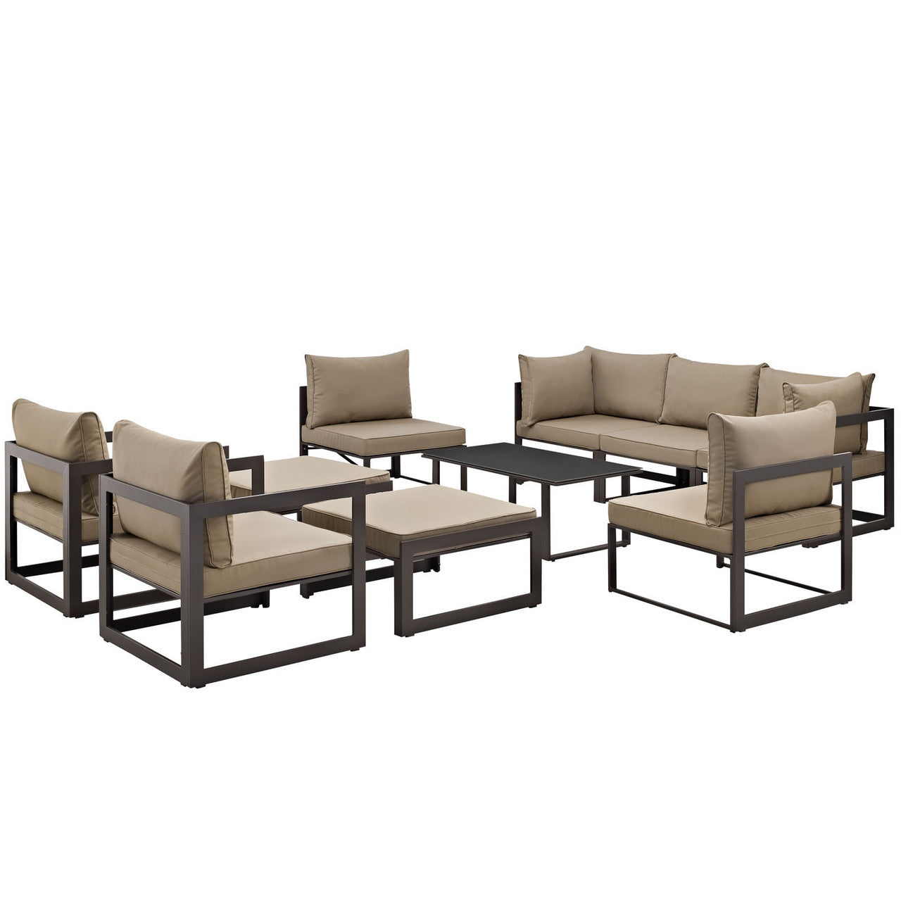 Fortuna 10 Piece Outdoor Patio Sectional Sofa Set, Brown Fabric Steel
