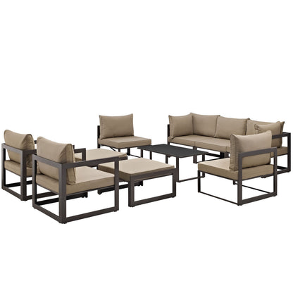 Fortuna 10 Piece Outdoor Patio Sectional Sofa Set, Brown Fabric Steel