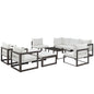 Fortuna 10 Piece Outdoor Patio Sectional Sofa Set, Brown White Fabric Steel