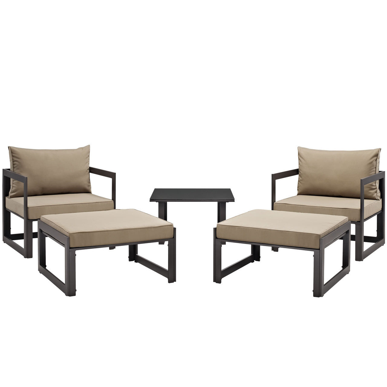 Fortuna 5 Pcs Outdoor Patio Sectional Sofa Set, Brown Fabric Steel
