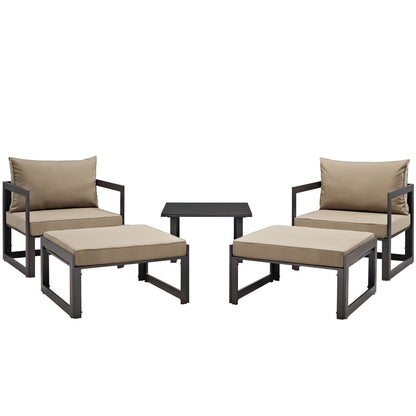 Fortuna 5 Pcs Outdoor Patio Sectional Sofa Set, Brown Fabric Steel