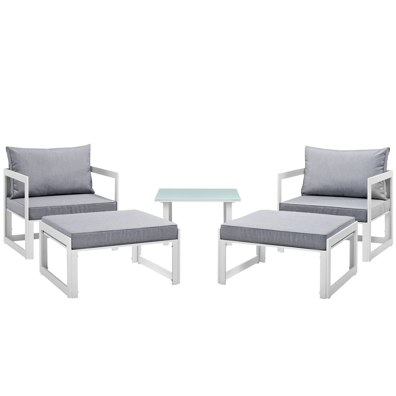 Fortuna 5 Pcs Outdoor Patio Sectional Sofa Set, White Grey Fabric Steel