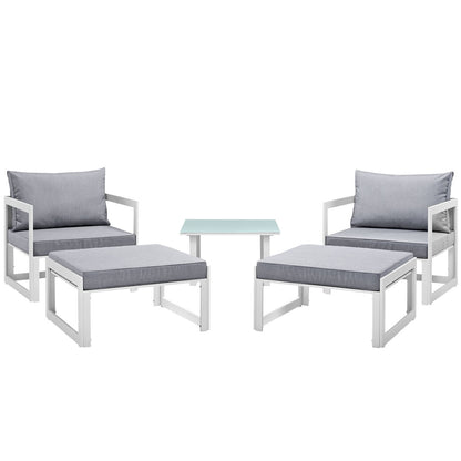 Fortuna 5 Pcs Outdoor Patio Sectional Sofa Set, White Grey Fabric Steel