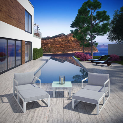 Fortuna 5 Pcs Outdoor Patio Sectional Sofa Set, White Grey Fabric Steel