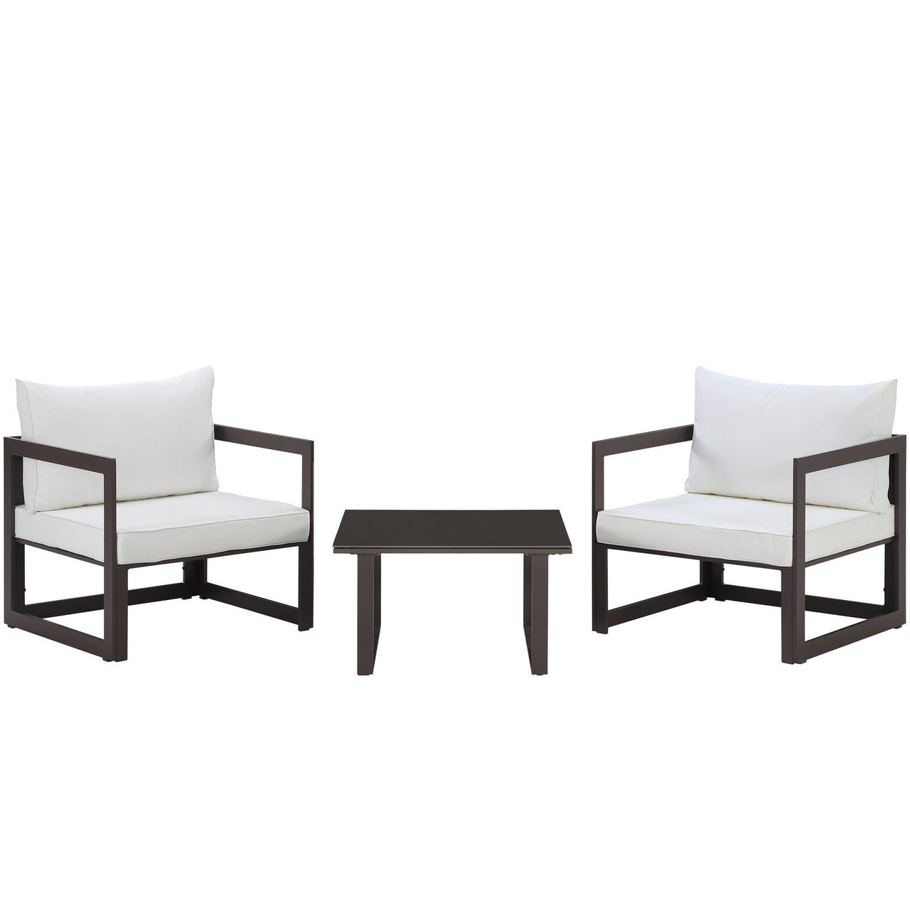 Fortuna 3 Piece Outdoor Patio Sectional Sofa Set, Brown White Fabric Steel