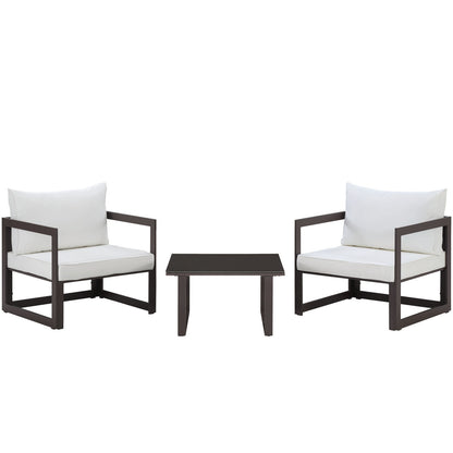 Fortuna 3 Piece Outdoor Patio Sectional Sofa Set, Brown White Fabric Steel