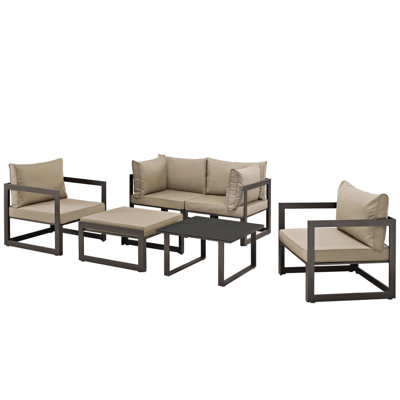 Fortuna 6 Pcs Outdoor Patio Sectional Sofa Set, Brown Fabric Steel