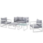 Fortuna 6 Pcs Outdoor Patio Sectional Sofa Set, White Grey Fabric Steel