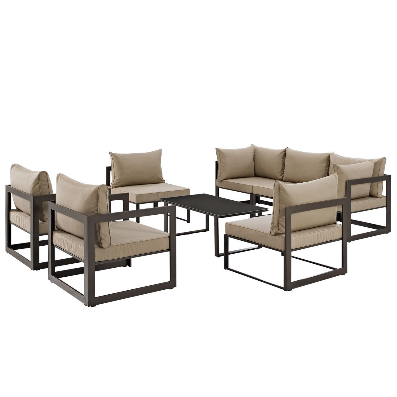 Fortuna 8 Pcs Outdoor Patio Sectional Sofa Set, Brown Fabric Steel