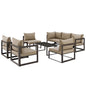 Fortuna 8 Pcs Outdoor Patio Sectional Sofa Set, Brown Fabric Steel