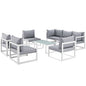Fortuna 8 Pcs Outdoor Patio Sectional Sofa Set, White Grey Fabric Steel